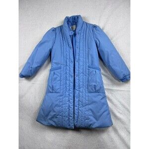 London Fog Women's Blue Mid-Length Puffer Coat Size M Lined Vintage